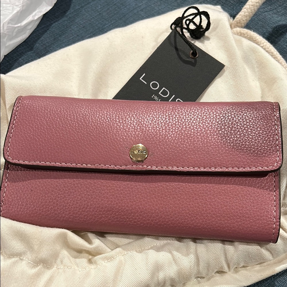 Lodis Pink Wallet New /with Textured Leather and Flap Closure